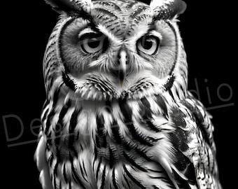Artistic Owl PNG / PNG Laser Engraving file for slate / Digital Design / Wildlife / Animal Life / Laser ready / Owl for engraving