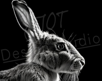 Artistic Hare PNG / PNG Laser Engraving file for slate / Digital Design / Wildlife / Animal Life / Laser ready / Hare for engraving
