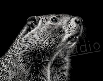 Artistic Groundhog PNG / PNG Laser Engraving file for slate / DigitalDesign / Wildlife / Animal Life / Laser ready / Groundhog for engraving