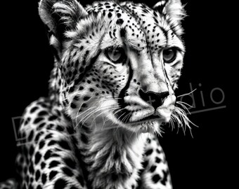 Artistic Cheetah PNG / PNG Laser Engraving file for slate / Digital Design / Wildlife / Animal Life / Laser ready / Cheetah for engraving