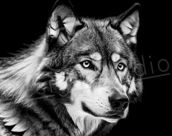 Artistic Wolf PNG / PNG Laser Engraving file for slate / Digital Design / Wildlife / Animal Life / Laser ready / Wolf engraving