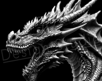 Artistic Dragon Roaring PNG / PNG Laser Engraving file for slate / Digital Design / Dragon / Laser ready / Dragon for engraving