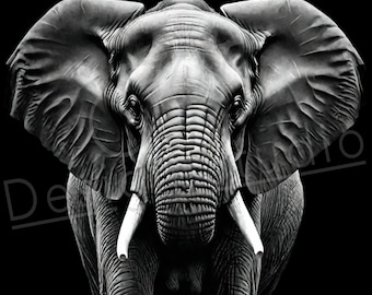 Artistic Elephant PNG / PNG Laser Engraving file for slate / Digital Design / Wildlife / Animal Life / Laser ready / Elephant for engraving