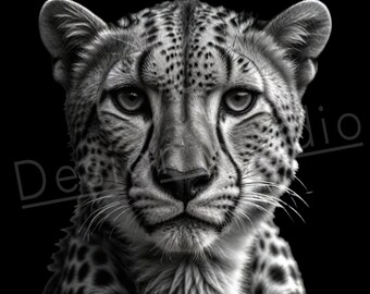 Artistic Cheetah PNG / PNG Laser Engraving file for slate / Digital Design / Wildlife / Animal Life / Laser ready / Cheetah for engraving