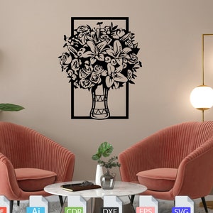 Flores arte de pared svg, dxf, EPS, AI y archivos PDF.archivo de corte de plasma, arte de pared dxf, archivos de corte láser, archivos Glowforge, panel de flores svg