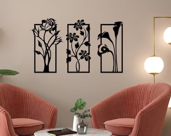 Kwiaty Wall art SVG, DXF, EPS, AI i pliki PDF. plik cięcia plazmowego, Wall art DXF, pliki wycinane laserowo, pliki Glowforge, kwiaty Panel SVG