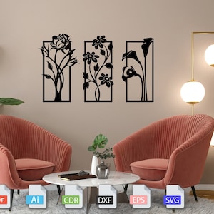 花の壁アート svg、dxf、EPS、AI、PDF ファイル。プラズマ カット ファイル、壁アート dxf、レーザー カット ファイル、Glowforge ファイル、花のパネル svg