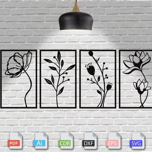 花の壁アート svg、dxf、EPS、AI、PDF ファイル。プラズマ カット ファイル、壁アート dxf、レーザー カット ファイル、Glowforge ファイル、花のパネル svg