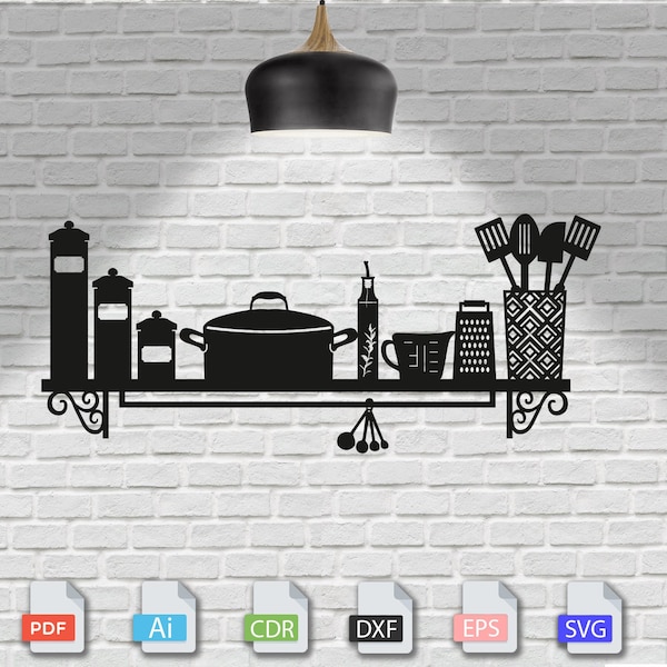 Kitchen cut svg dxf file wall sticker pdf silhouette template cnc cutting router digital vector instant download