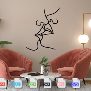 Ontsteken vlam lijn kunst digitaal bestand, paar kus wall art laser gesneden, home wall art dxf bestand, metalen wanddecoratie svg bestand, minimale kunstwerk
