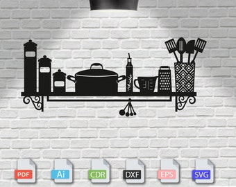 Kitchen cut svg dxf file wall sticker pdf silhouette template cnc cutting router digital vector instant download