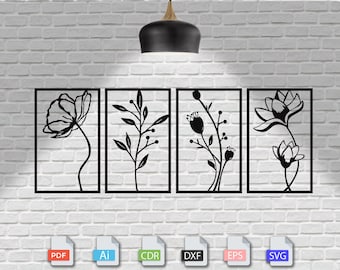 Flowers wall art svg,dxf, EPS,AI and PDF files.plasma cut file,wall art dxf,laser cut files,Glowforge files, flowers panel svg