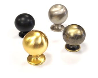 Solid Brass Round Knobs - Kitchen Cabinet Knobs 1.1"(28mm)
