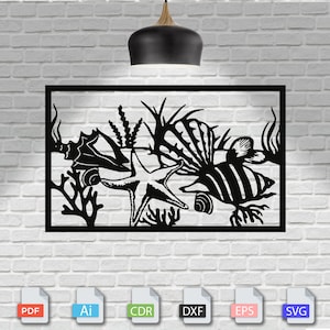 Aquarium Fische Ozean Laser cut svg dxf Dateien Wandgravur Aufkleber Silhouette Vorlage CNC Schneiden Fräser digitaler Vektor instand Download