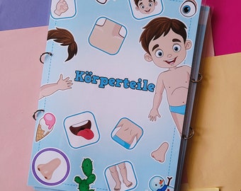 Busy Book Deutsch, Spielbuch für Kinder, Montessori Entwicklung Buch, Körperteile