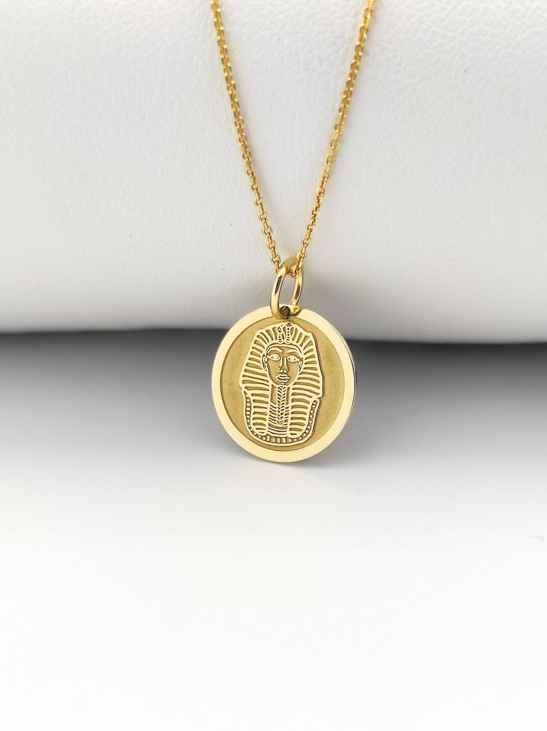 14K Solid Gold Pharaoh Necklace, Gold Coin Pharaoh Pendant