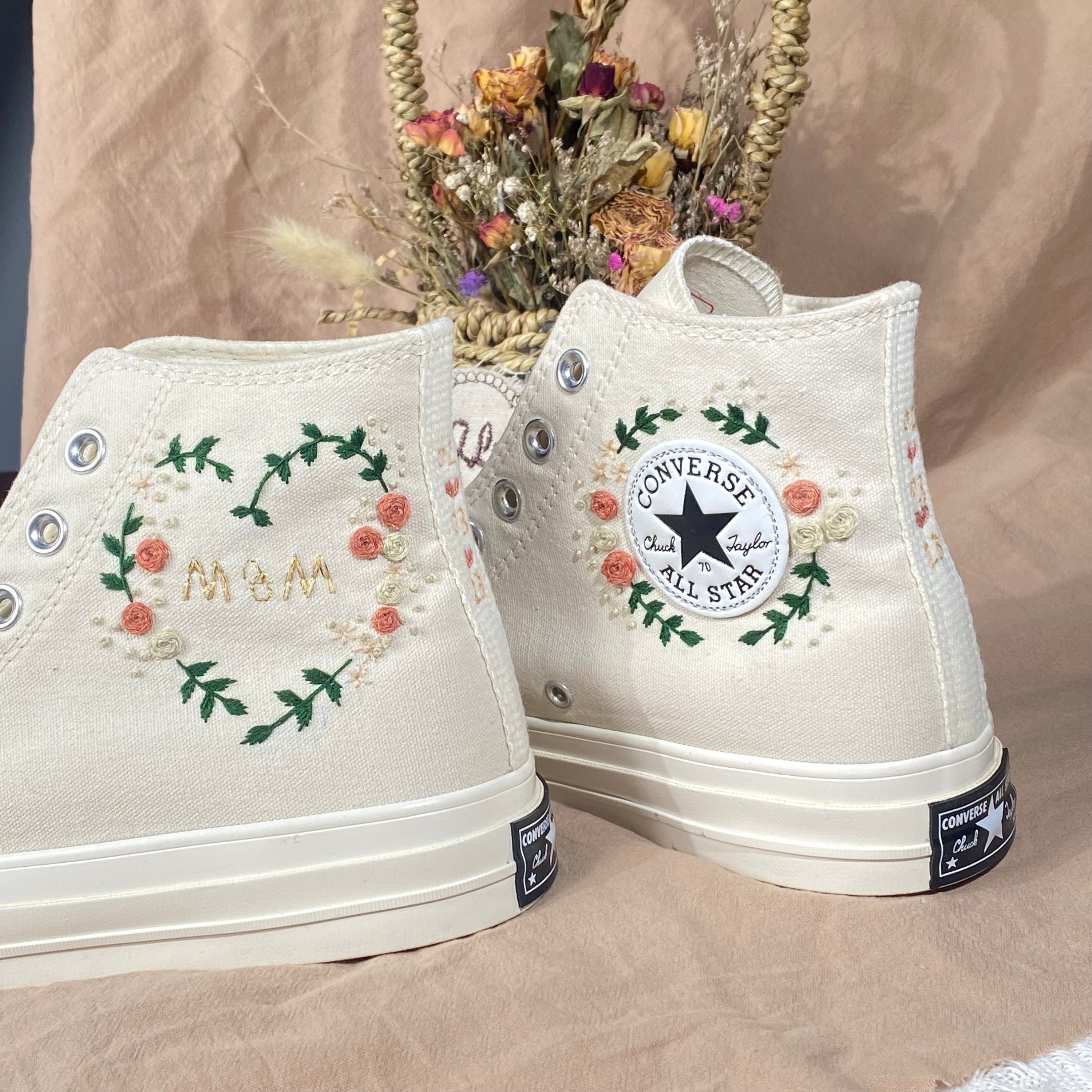 Custom Converse Chuck Taylor Embroidered Flowerembroidered - Etsy