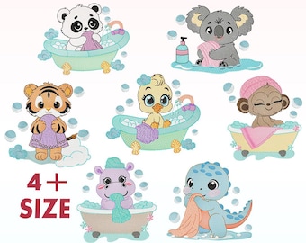 Bathing Baby Animal embroidery design bundle - Bathing Bird embroidery designs machine embroidery pattern - Woodland Safari embroidery file