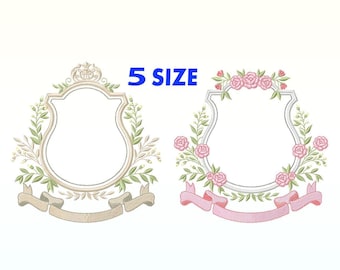 floral Shield Monogram embroidery design bundle - Decorative crest frame embroidery designs machine embroidery pattern-badge embroidery file