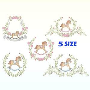Rocking Horse frame embroidery design bundle - horse wreath and border embroidery designs machine embroidery pattern-Unicorn embroidery file