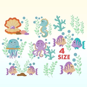 Sea Animal embroidery design bundle - Baby Octopus embroidery designs machine embroidery pattern - Fish embroidery file- Seahorse embroidery