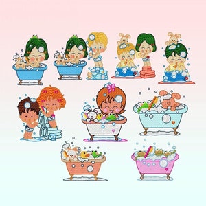 Baby Bathing embroidery design bundle - Girl Bathing embroidery designs machine embroidery pattern - boy bathing embroidery file - kids pes