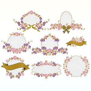 Floral Baroque Frame embroidery design bundle - Floral Wreath monogram embroidery designs machine embroidery pattern- banner embroidery file