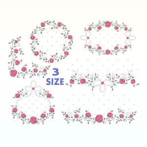 pastel rose embroidery design bundle - rose Wreath Monogram embroidery designs machine embroidery pattern-rose border corner embroidery file