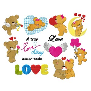 design de bordado de ursinho de peluche - Adoro dizer desenhos de bordados padrão de bordado de máquina - Arquivo de bordado de coração