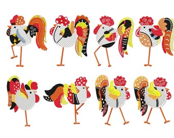 Chicken embroidery design applique bundle - Hen embroidery designs machine embroidery pattern - Bird Monogram embroidery file - hen applique