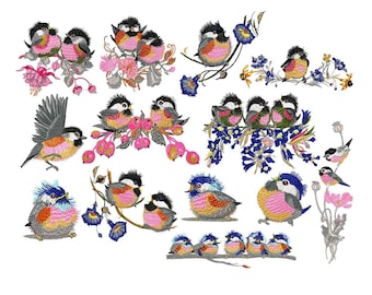 Baby Birds embroidery design bundle - Flowers embroidery designs machine embroidery pattern - sparrow embroidery file - woodland embroidery