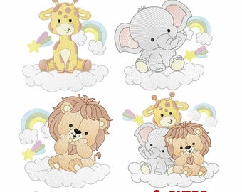 4 Safari embroidery design bundle - woodland animal embroidery designs machine embroidery pattern - giraffe embroidery file - elephant pes
