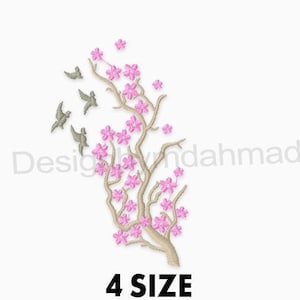 Disegno ricamo fiori di ciliegio - Disegni ricamo fiori modello ricamo macchina - File ricamo sakura - Disegno ricamo corvo