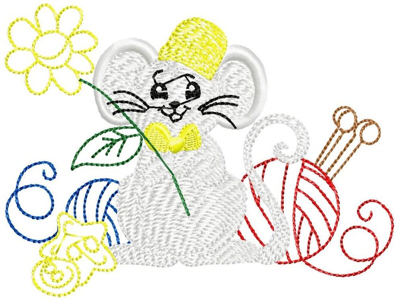 Sewing Mice Embroidery Design Bundle - Sketch Stitch Flower Embroidery ...