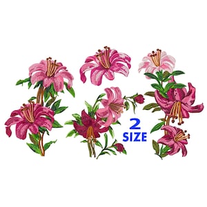 May include: Pink and white embroidered flower appliques with green stems and leaves. The appliques are arranged in a cluster and the text "2 SIZE" is visible below the flowers.