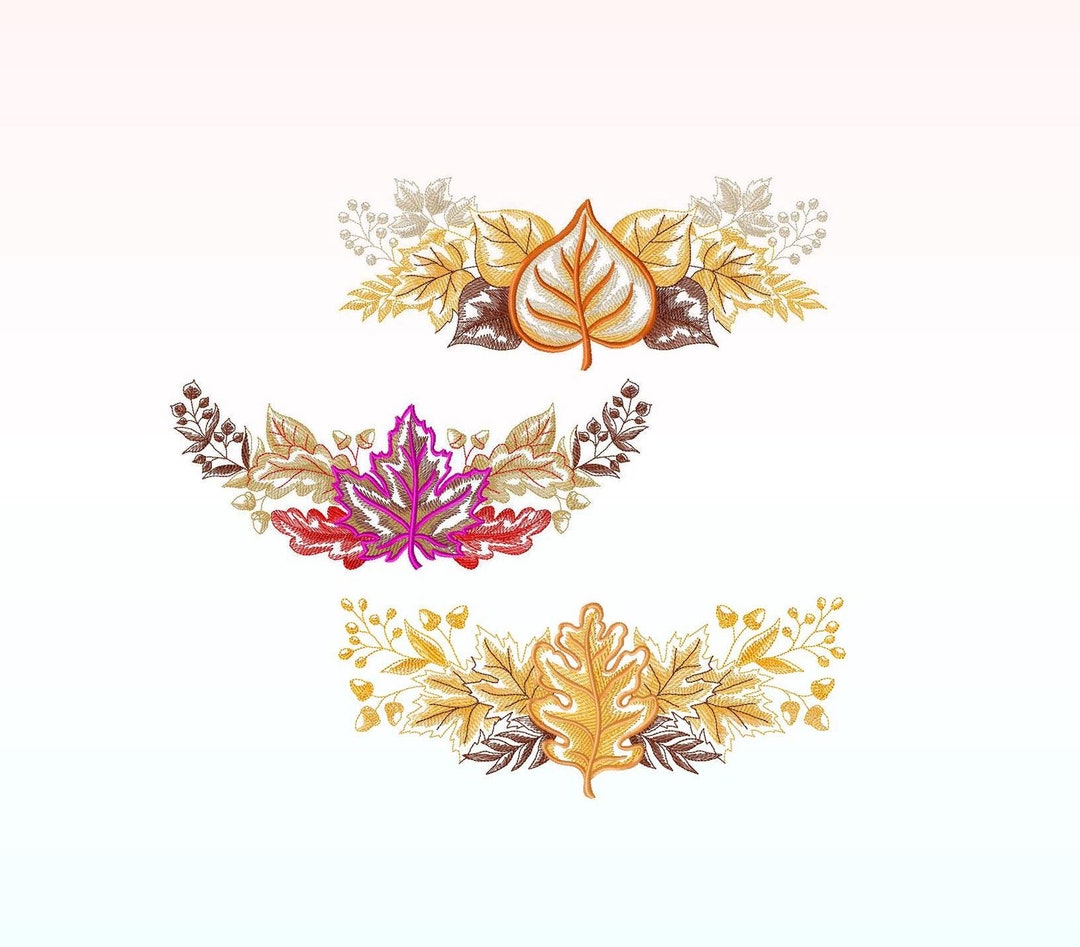 Autumn Fall Leaf Embroidery Design Bundle - Leaf Border Embroidery ...