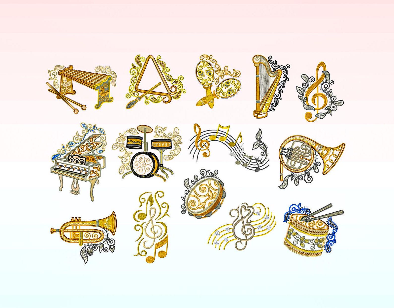 Embriodry Instruments Musical Instrument Embroidery Design Bundle - Drum Embroidery Designs ...