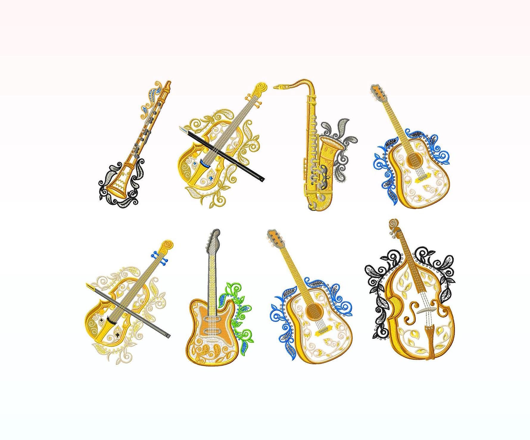 Embriodry Instruments Music Instruments Embroidery Design Bundle - Guitar Embroidery Designs ...