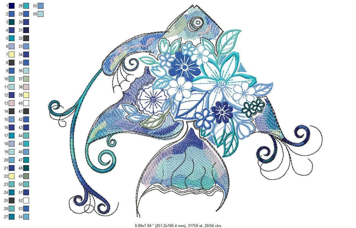 Embroid Fish Pattern Floral Fish Embroidery Design Bundle - Ocean Flowers Embroidery Designs ...