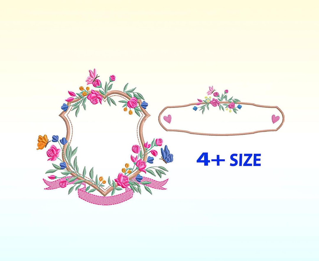 Flower Shield Frame Embroidery Design Bundle - Beautiful Crest ...