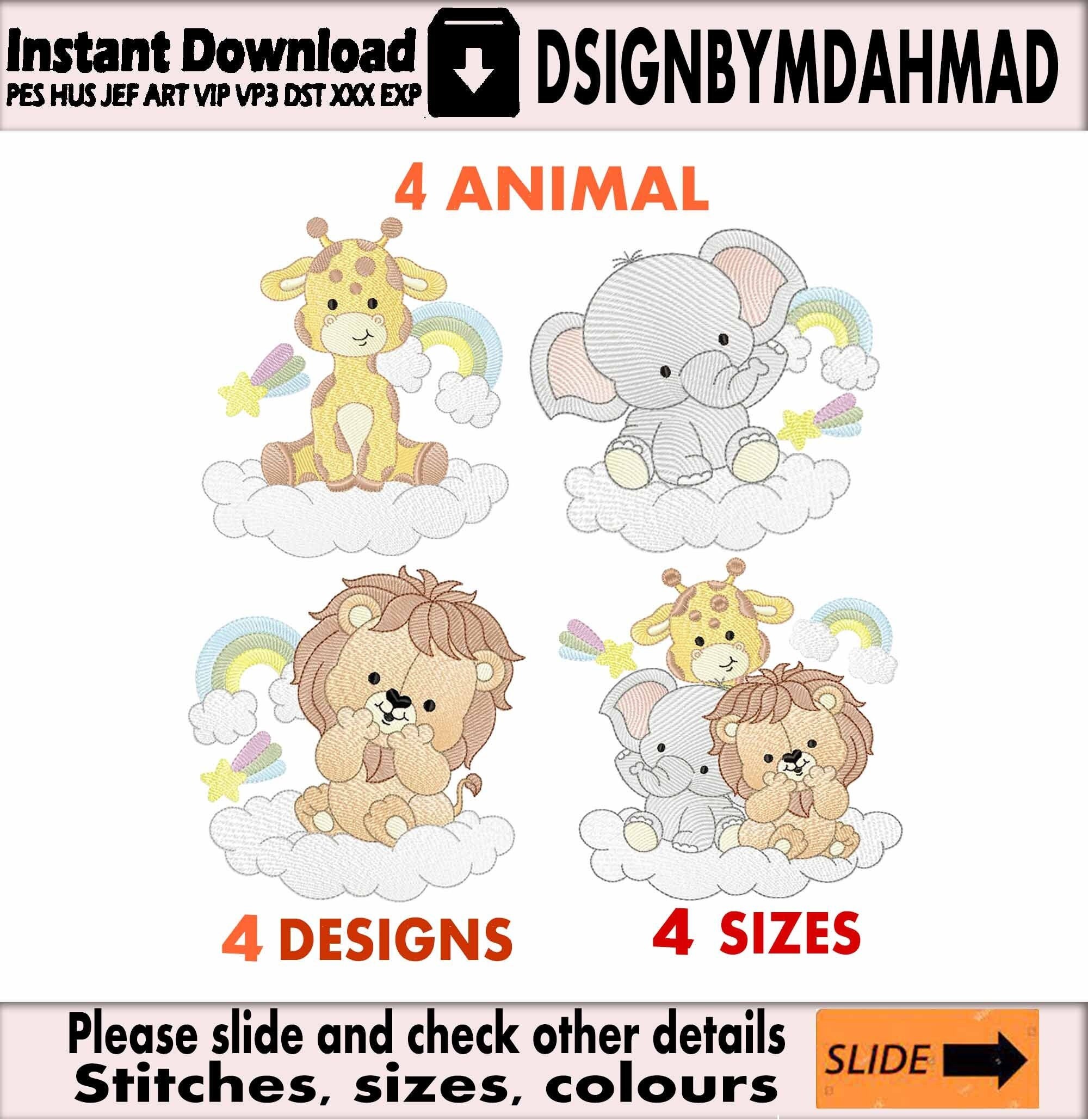 4 Safari Embroidery Design Bundle - Woodland Animal Embroidery