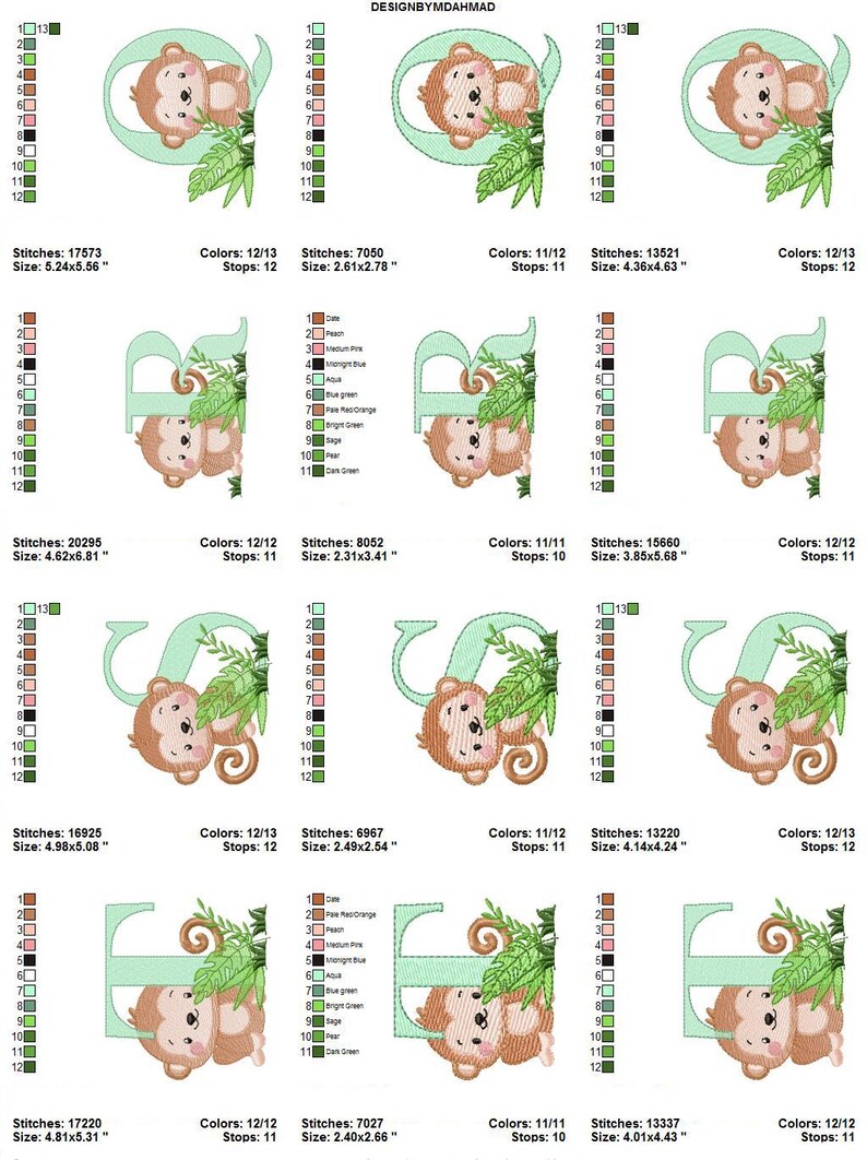 Baby Monkey Alphabet Embroidery Design Bundle - Monkey Font Embroidery ...