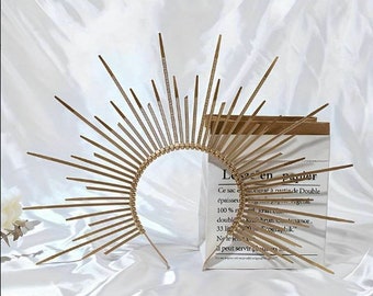 Diadema con corona para el sol, accesorios para el cabello de boda, Festival, Reina del sol, Cosplay