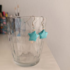 Estrellas de origami, pendientes de plata de ley 925