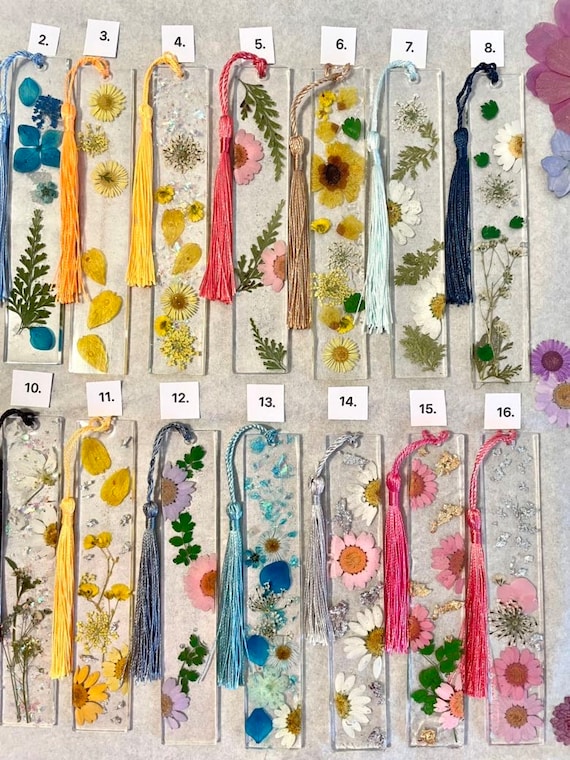 6 Pieces Resin Floral Bookmark Handmade Natural Dried Flower