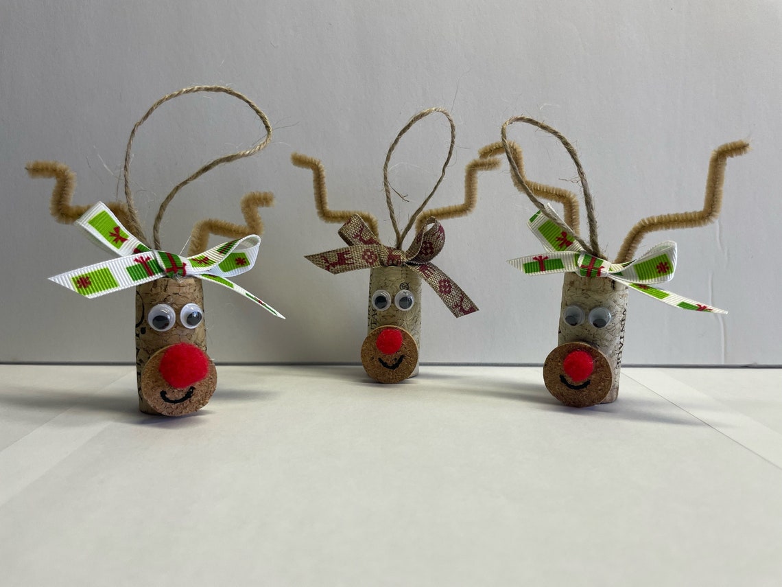 Wine Cork Reindeer Ornaments Etsy