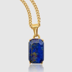 Lapis Lazuli Pendant & Necklace, 18K Gold Lapis Lazuli Spiritual Crystal Gemstone Necklace Men Women, Natural Lapis Lazuli Stone Pendant 20”