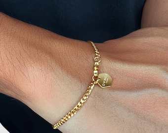 Bracelet cubain en or 18 carats, chaîne de 3 mm pour homme et femme | Bracelet minimaliste en or | Bijou de luxe unisexe - 18 cm