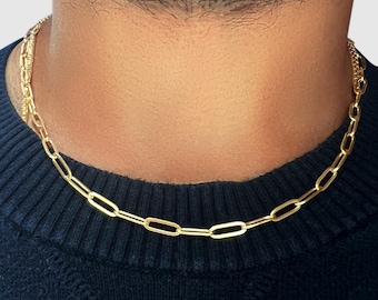 18K guld minimalistiskt gem 20” kedjelänkhalsband för män, elegant guldhalsband, eleganta kedjesmycken modernt minimalistiskt kedjehalsband