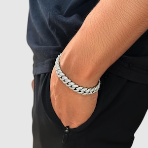 Men’s Miami Cuban Link Bracelet Chain 10mm, White Gold Pavé Diamond Cuban Chain Bracelet, Premium 18k Gold Bracelet 7” Men’s Jewelry - DVNCI